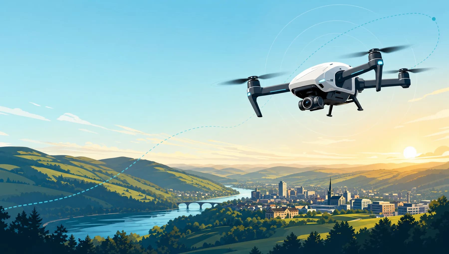 A drone in flight over the Lehigh Valley with airspace rings